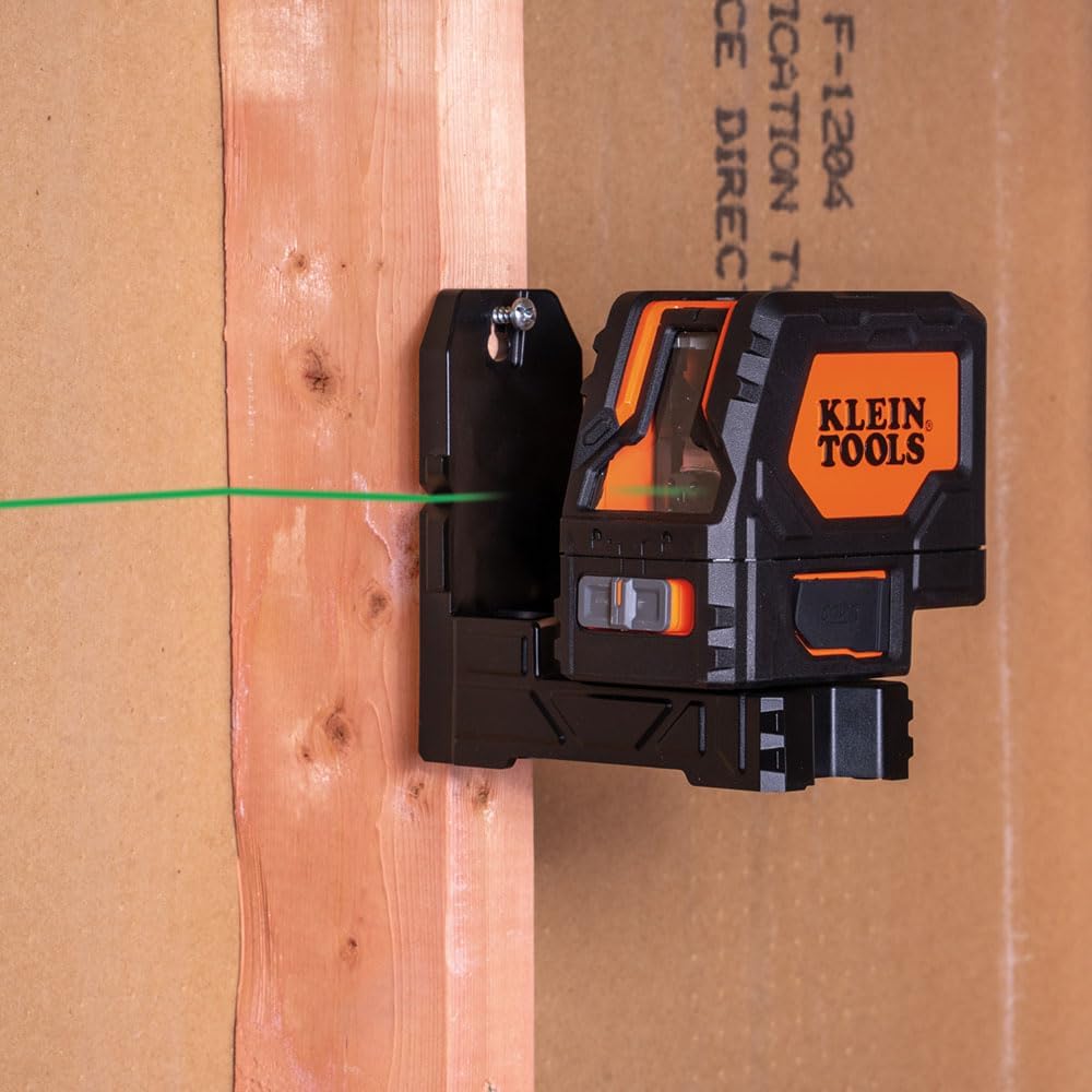 Klein Tools 93LCLGR Self-Leveling Laser Level, Rechargeable, Cross-Line Level with Bright Green Lines, Red Plumb, Magnetic Mounting Clamp