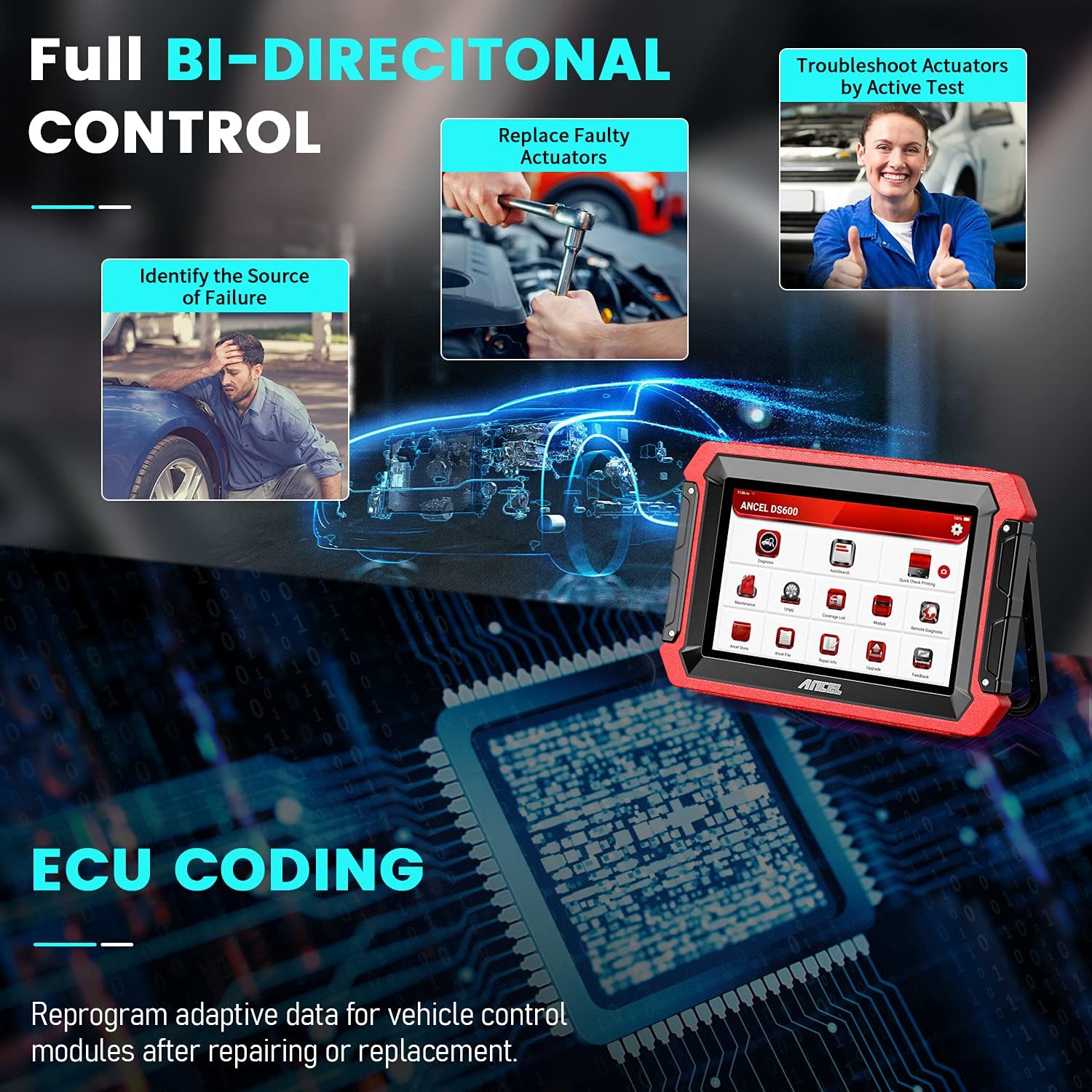 Ancel DS600 Bidirectional Scan Tool, OE-Level OBD2 All System Car Diagnostic Scaner, 34+ Services Code Reader, ECU Coding, Key Programmer, ABS Bleed/Oil Reset/TPMS/DPF/EPB/SAS/AutoVIN-2022 Newest