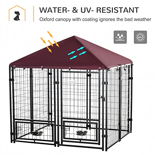 PawHut 4.6' x 4.6' x 5' Dog Kennel Outside, Welded Wire Outdoor Dog Kennel Run with Waterproof & UV Resistant Cover, for S&M Breeds, Chickens, Ducks, Black