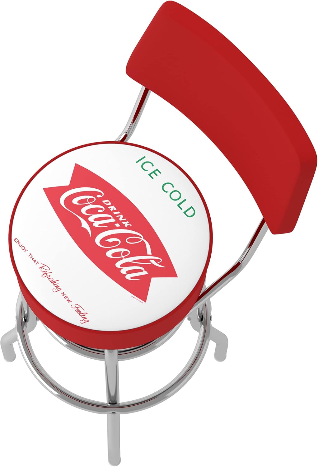 Bar Stool - Coca-Cola Ice Cold Design Stool with Foam Padded Seat and Back - Swivel Chair for Game Room, Garage, or Home Bar by Trademark Gameroom