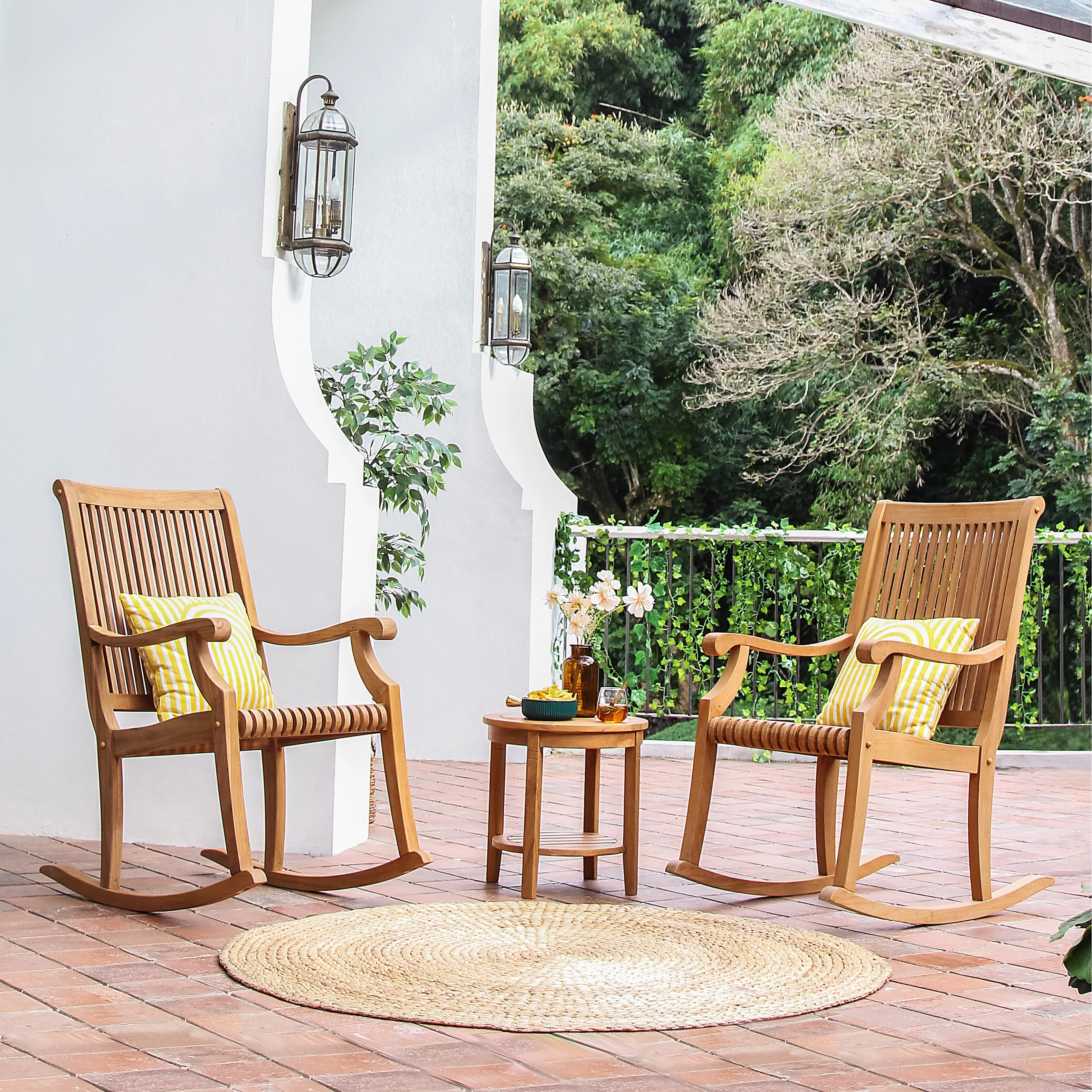 Cambridge Casual  Chara 3-piece Teak Outdoor Rocking Chair Chat Set