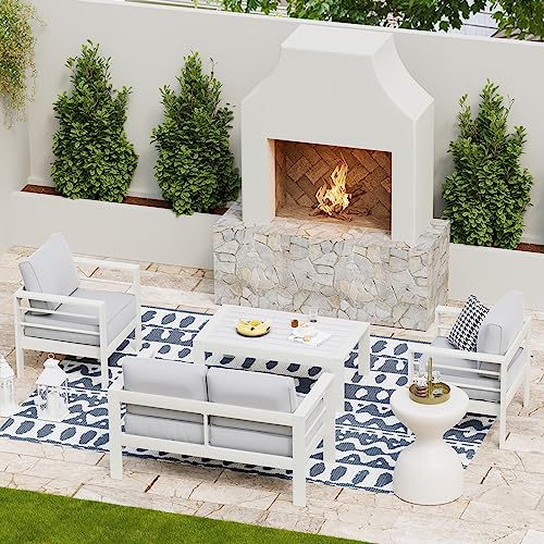 UDPATIO 8 Piece Aluminum Patio Furniture Set, Oversized Modern Outdoor Furniture Set with Olefin Fabric Cushion for Patio Deck Backyard, Dark Grey(with Waterproof Covers)