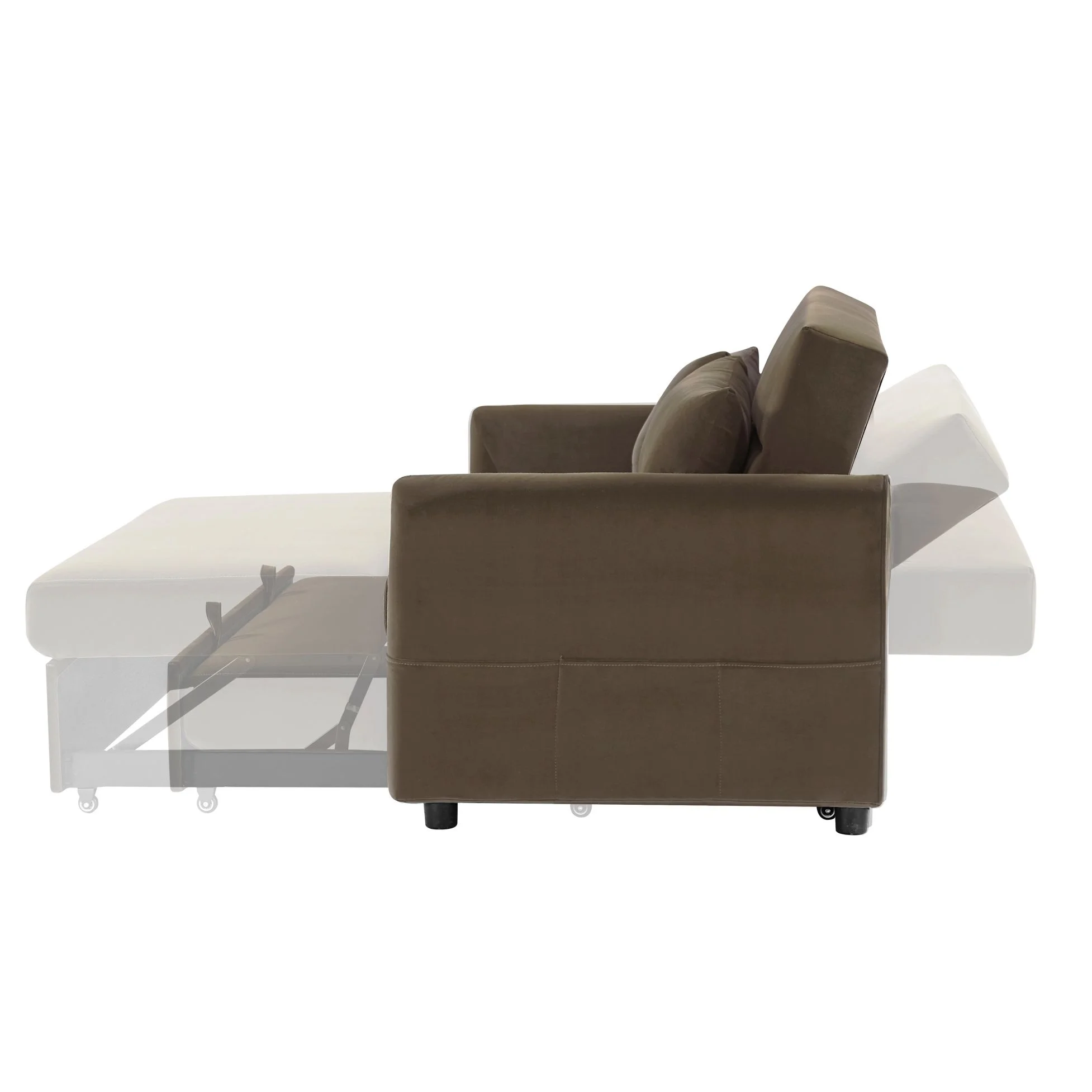 RUXAN Double seat sofa bed sofa with pull-out bed, adjustable backrest with 2 lumbar pillows for small living rooms, apartments, etc.-Light Brown