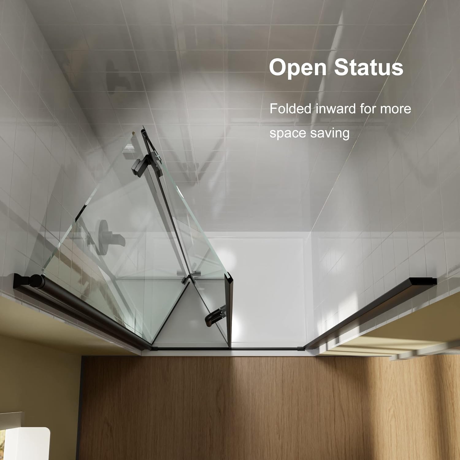 Bifold Frameless Glass Shower Door 32 in.W x 72 in.H Pivot Swing Shower Doors with 1/4 in. Clear Tempered Shower Glass Panel in Matte Black Semi-Frameless Shower Door