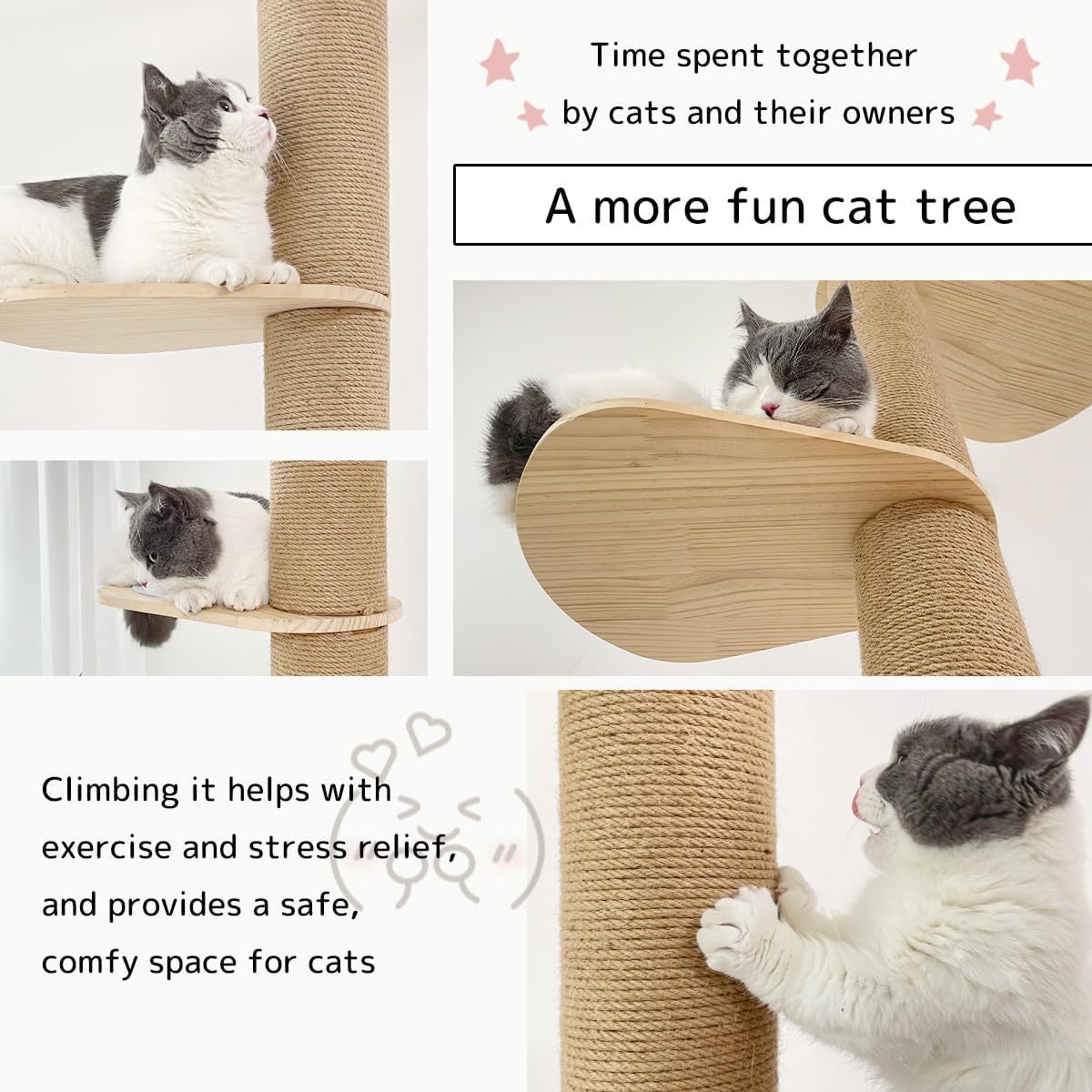 Cat Climbing Tower, Floor-to-Ceiling, Natural Sisal Rope Scratching Post, 93.7-101.1Inch, 101.2-108.6Inch, 108.7-115.4Inch