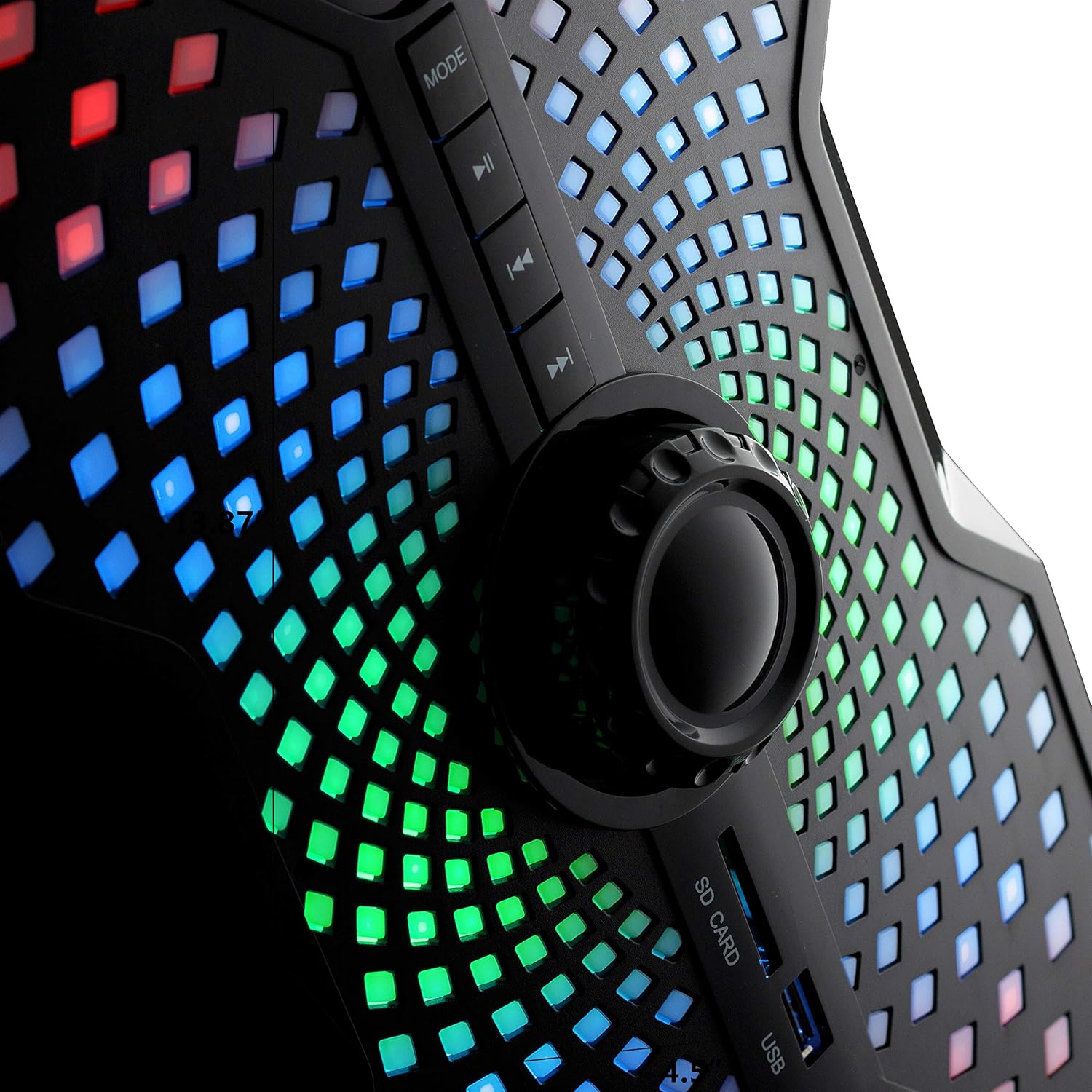 Frisby Audio 125 Watt Home Theater 5.1 Surround Sound Speaker System with Subwoofer, Bluetooth Wireless Streaming from Devices & Media Reader, RGB LED Pulse Lighting, Digital Optical Input – Black