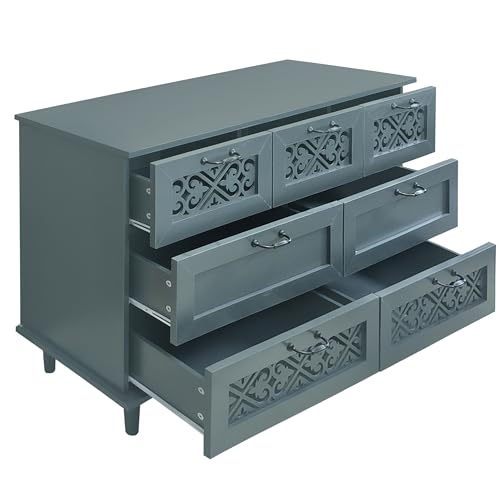 Farmhouse Sideboard Cabinet Accent Sideboard Buffet Cabinet With 3 Door 3 Drawer Wooden Cabinet Storage Cupboard Console Table Coffee Bar For Living Room Hallway Bedroom (Blue/47.24"*15.75"*35.43")