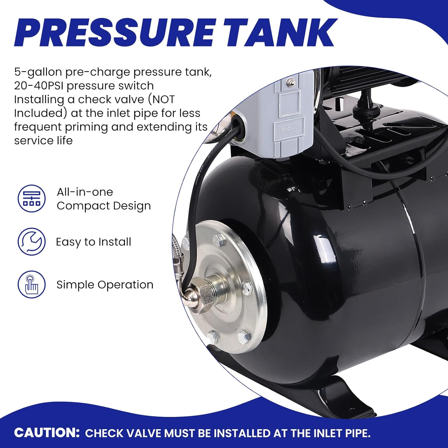 1.6HP Shallow Well Pump with Pressure Tank, 1340GPH Stainless Steel Irrigation Pump, 115V Automatic Water Booster Jet Pump for Home, Garden, Farm, Lawn Sprinkler Systems