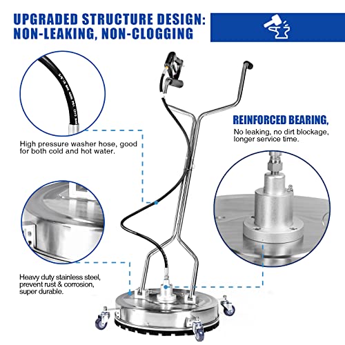 Pressure Washer Surface Cleaner 22'', 4500PSI Stainless Steel Surface Cleaner Attachment with Wheels, Power Washer Accessory for Driveway Sidewalk Curb Deck Patio Cleaning, 3/8'' Quick-Connect