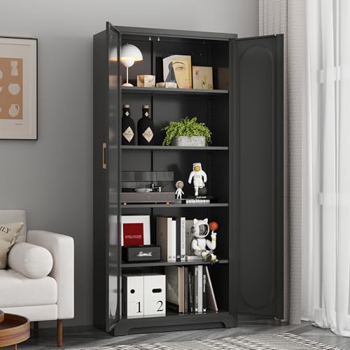 71" Tall Metal Storage Cabinet, Kitchen Pantry Storage Cabinets with Doors and 4 Shelves, White Pantry Cabinet, Utility Kitchen Cupboard, Large Steel Cabinets for Dining Room, Office, Living Room