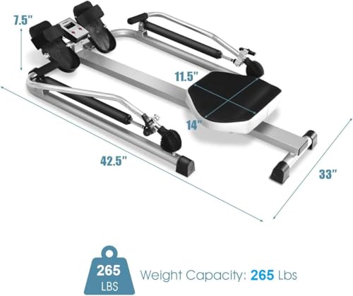 GYMAX Rowing Machine for Home, 265LBS Weight Capacity Hydraulic Rowing Machine with Adjustable Cylinder Resistance up to 110lbs & LCD Monitor, Compact Full Motion Rower for at Home Exercise