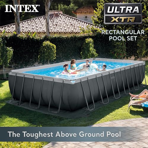 Intex 18' x 9' x 52" Ultra XTR Rectangular Frame Swimming Pool Set with Pump - Above Ground Backyard Large Rectangle Pool with 45-Inch Deep Water