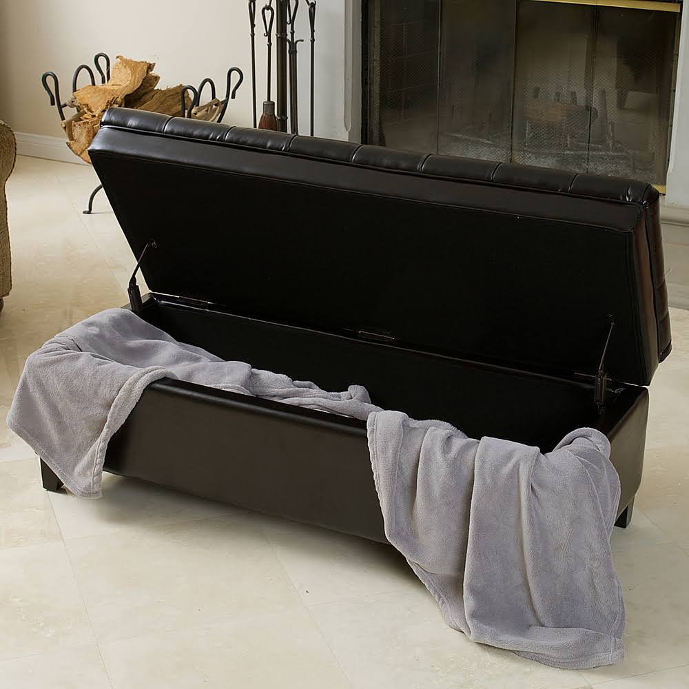 Noble House Hastings Espresso Tufted Storage Ottoman, Brown