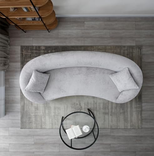 Minimalist Curved Sofa, 3 Seater, Chenille Velvet Fabric Upholstered Sofa, Tight Curved Back Velvet Cloud Couch for Living Room Apartment Office (Light Gray)