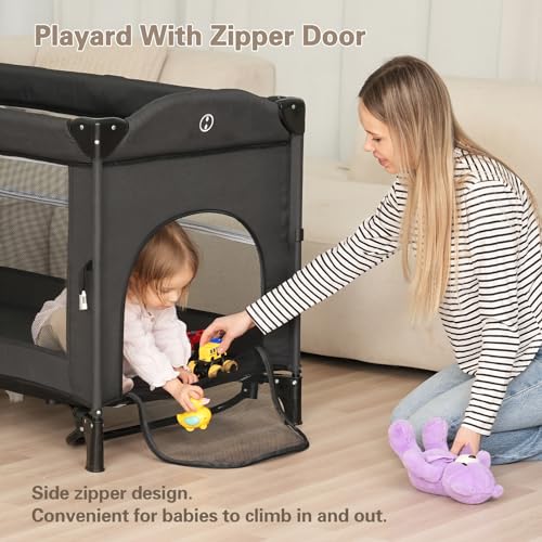 5 in 1 Baby Bassinet Bedside Sleeper, Pack and Play Bassinet , Bedside Sleeper for Newborn to Toddlers,Multifunction Portable Playard with Bassinet Crib,Soft Toys,Waterproof Sheet,Diaper Changer.