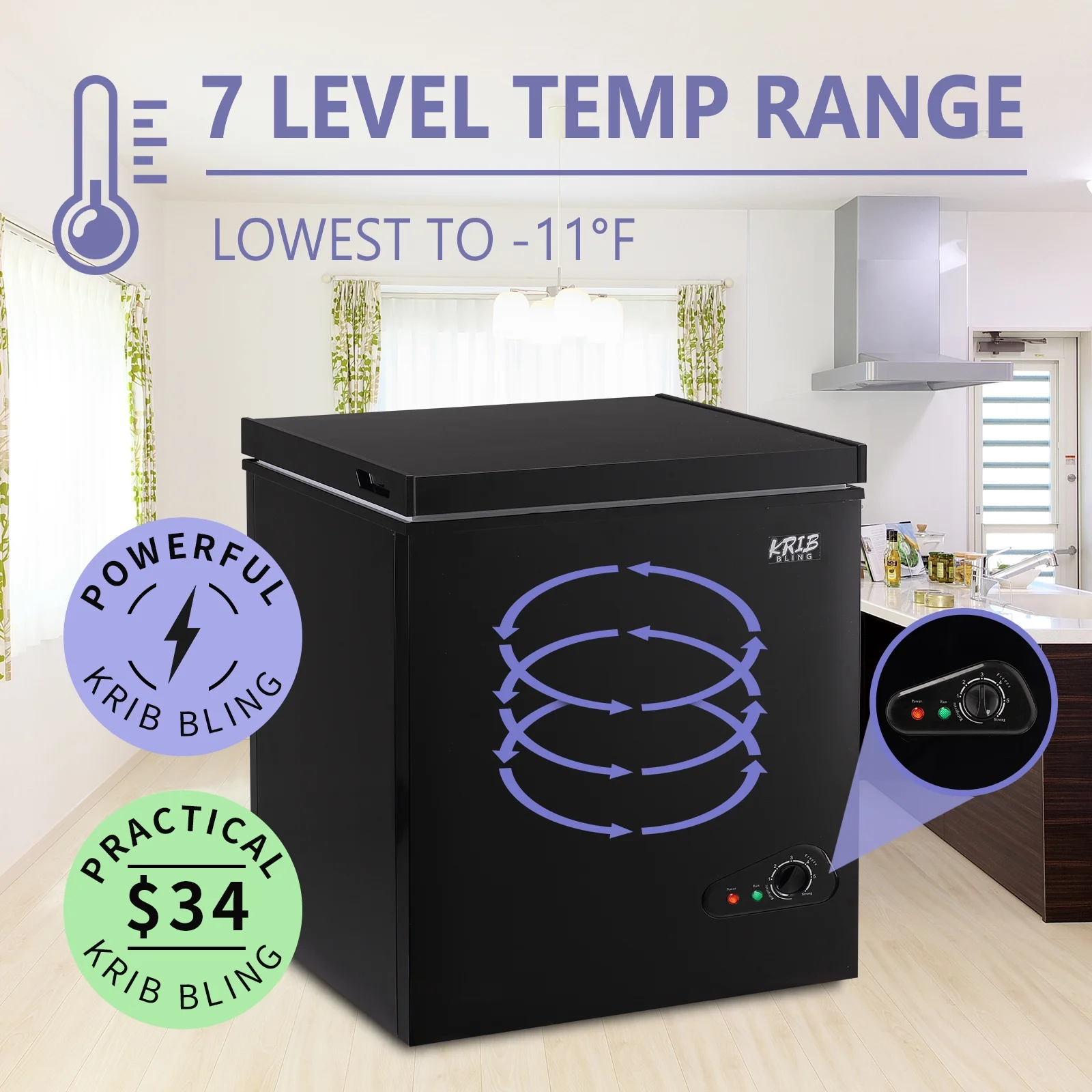 KRIB BLING Deep Freezer with Removable Basket, 5.0 Cu.ft Chest Freezer with 3 Grade Thermostat, Ideal for Basement, Office, Black