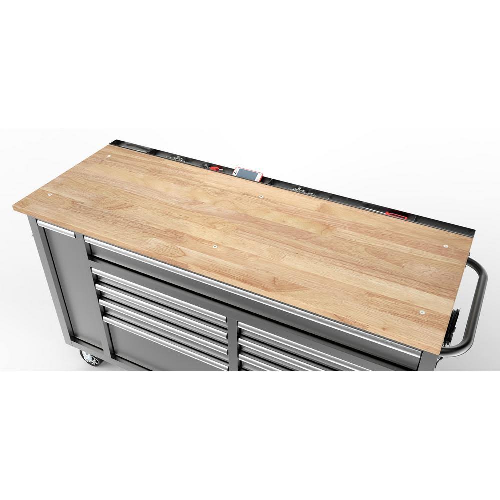 Husky 61 in. W 10-Drawer, Deep Tool Chest Mobile Workbench in Metallic Silver Wi