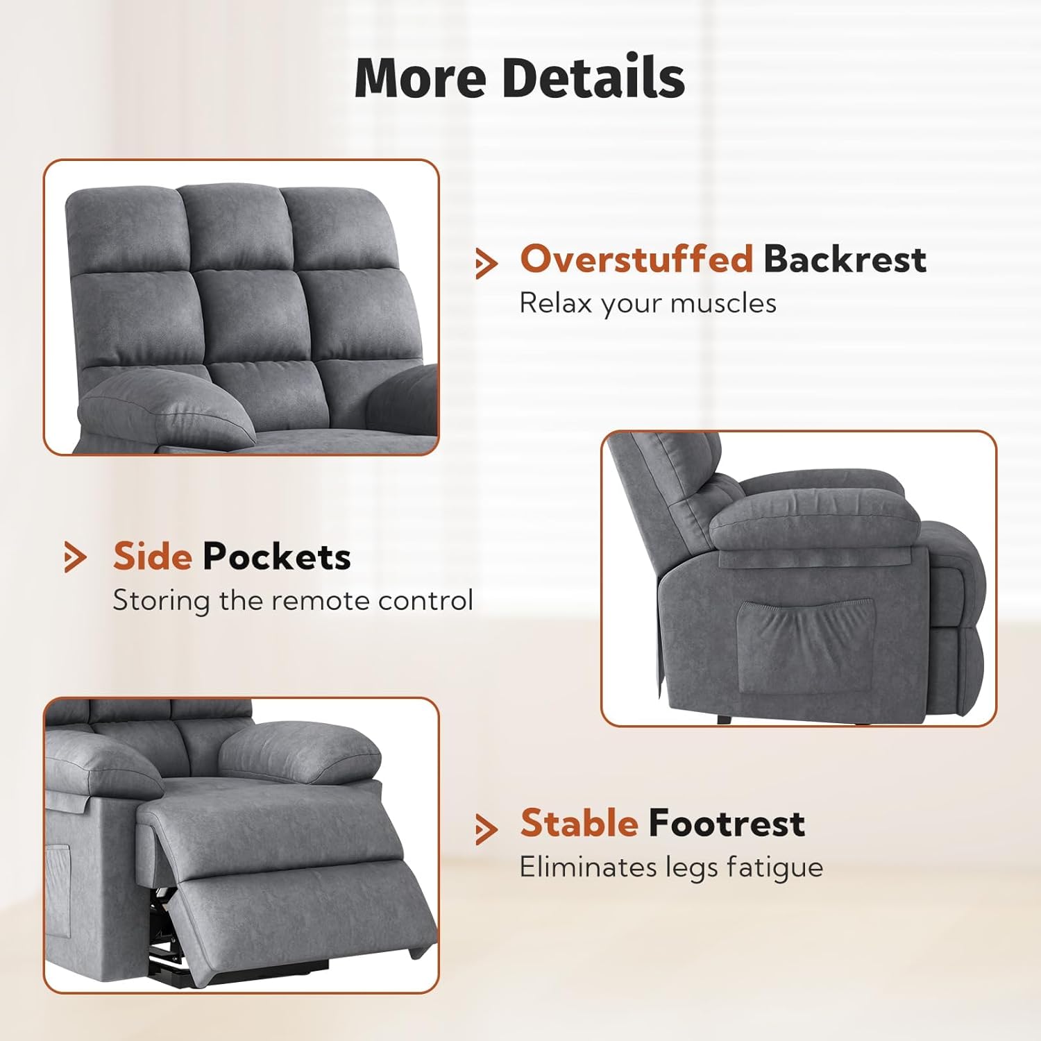 Phoenix Home Power Elderly, Modern Electric Lift Recliner Chairs for Adults, Gray