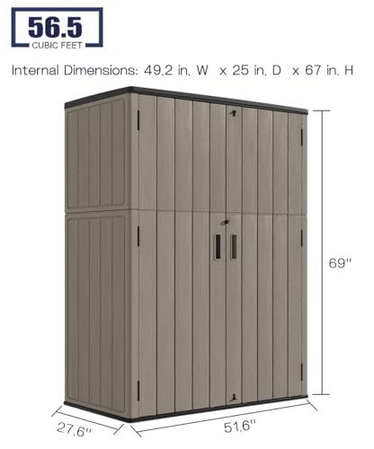 KINYING Horizontal Outdoor Storage Shed,47 Cu.ft Resin Outdoor Storage Cabinet Waterproof for Garden/Patio/Backyards