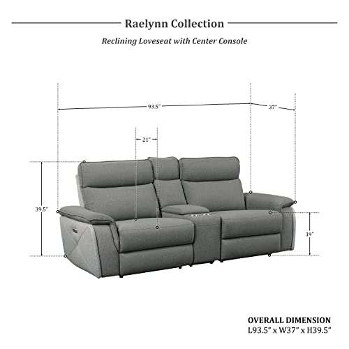 Lexicon Raelynn Power Double Reclining Loveseat, Light Gray/Dark Gray