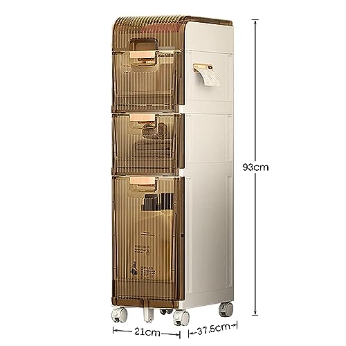 Narrow Bathroom Floor Storage Cabinet with Multilayer Drawers and 4 Universal Wheels,Tall Slim Bathroom Storage Unit Free Standing Storage Cabinet for Small Spaces,Gaps,Kitchen,Hallway