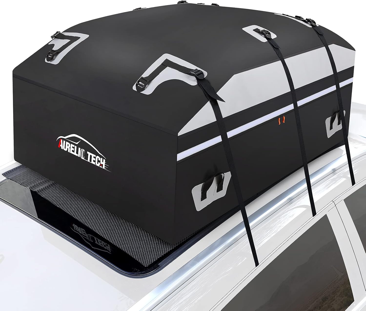 AURELIO TECH 20 Cubic Feet Car Rooftop Cargo Carrier Bag, 100% Waterproof, Anti-Tear 900D PVC Tarpaulin Roof Top Carrier, with Anti-Slip Mat, 6 Door Hooks, Suitable for All Vehicle with/Without Rack
