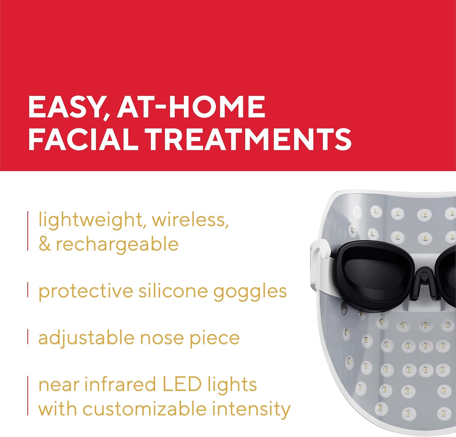 Mirabella 7 Color LED Light Therapy for Face w/Near Infrared Light - Wireless, Rechargeable Multicolor & Red Light Therapy Mask for Acne, Wrinkles & Skincare (1 Mask)
