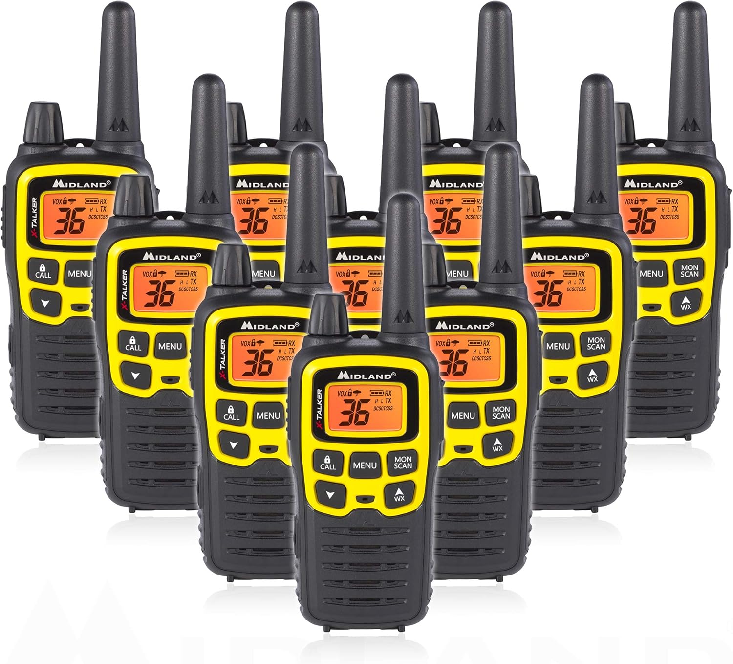 Midland X-TALKER 36 Channel FRS Two-Way Radio - Long Range Walkie Talkie, 121 Privacy Codes, & NOAA Weather Scan + Alert (Black/Yellow, 2-Pack)