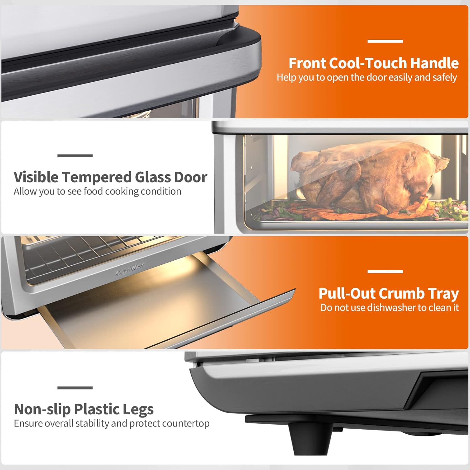 COSTWAY Air Fryer Toaster Oven, 21 QT Toaster Oven Air Fryer Combo with 8 Preset Functions, Smart Control Panel & LCD Display, Reminder Ring, Crumb Tray, 5 Accessories & Recipe Included, 1800W, Silver