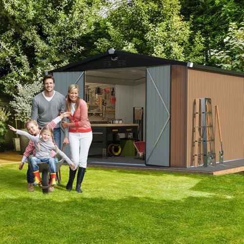 Metal Storage Shed,Outdoor Storage Building 10x12,Large Backyard Sheds with Lockable Doors,Waterproof Outside Storage Shed