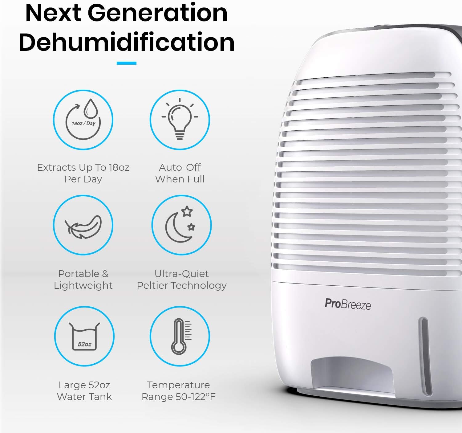 Pro Breeze Premium Electric Dehumidifier Small, 2200 Cubic Feet (250 sq ft), 52oz Capacity, Compact and Portable for Humidity in Home, Basement, Bedroom, RV, Office, Garage - Dehumidifiers for Home Pack of 2