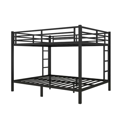 Twin XL Over Twin XL Bunk Bed, Metal Bunk Bed Frame Heavy Duty Bunk Beds Loft Bed Frame with Ladder and Guardrail Metal Slats No Box Spring Required for Adults Teens, Black
