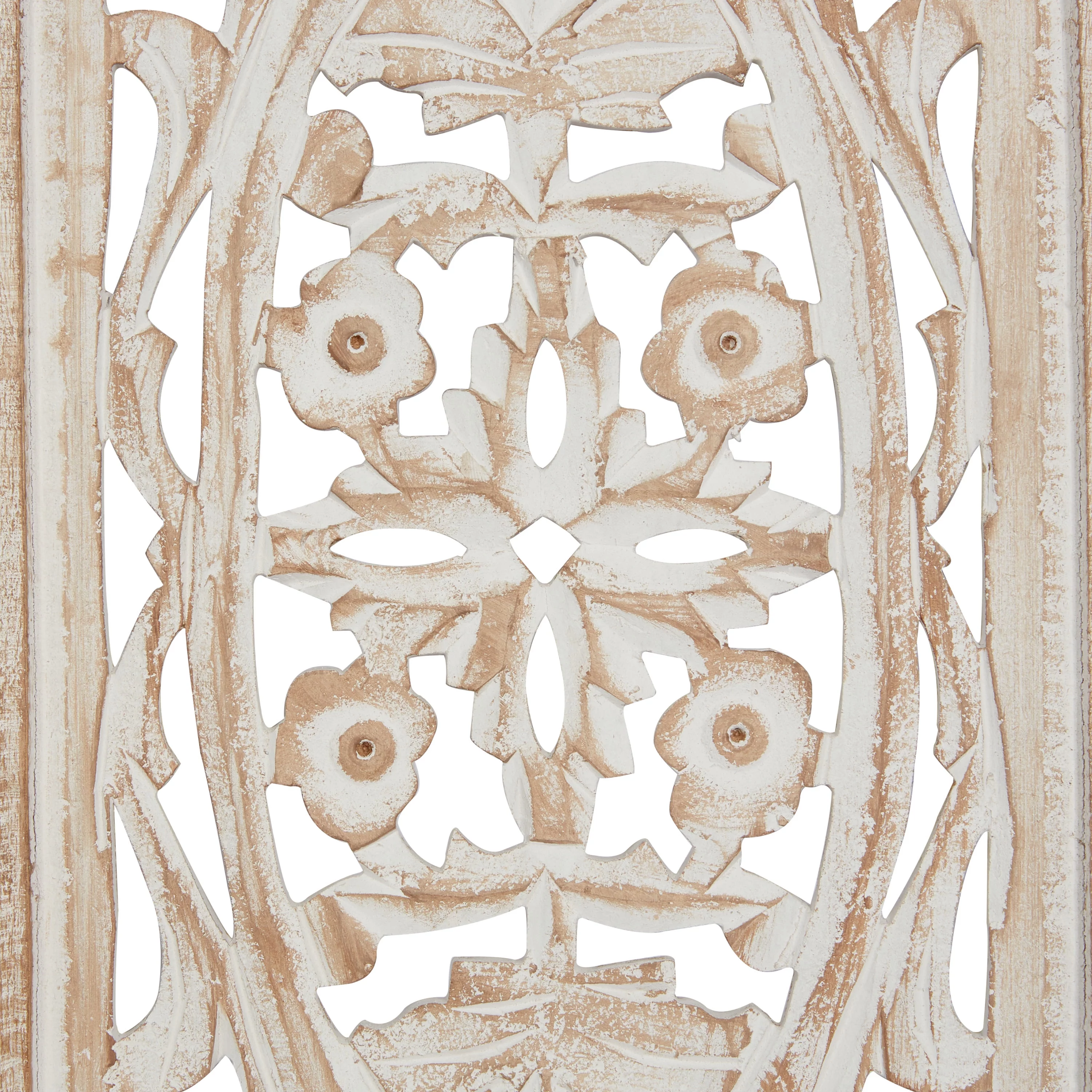 DecMode Neutral Cream/Distressed Wood Traditional Mango Carved Wood Leaves Wall Decor, 12"L x 36"H, 1-Piece