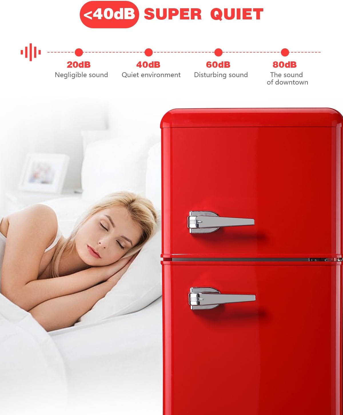 3.5 Cu.Ft Compact Refrigerator, Retro Fridge with Dual Door, Small Refrigerator with freezer,7 Level Adjustable Thermostat for Garage, Dorm,Bedroom, Office, Apartment-Red
