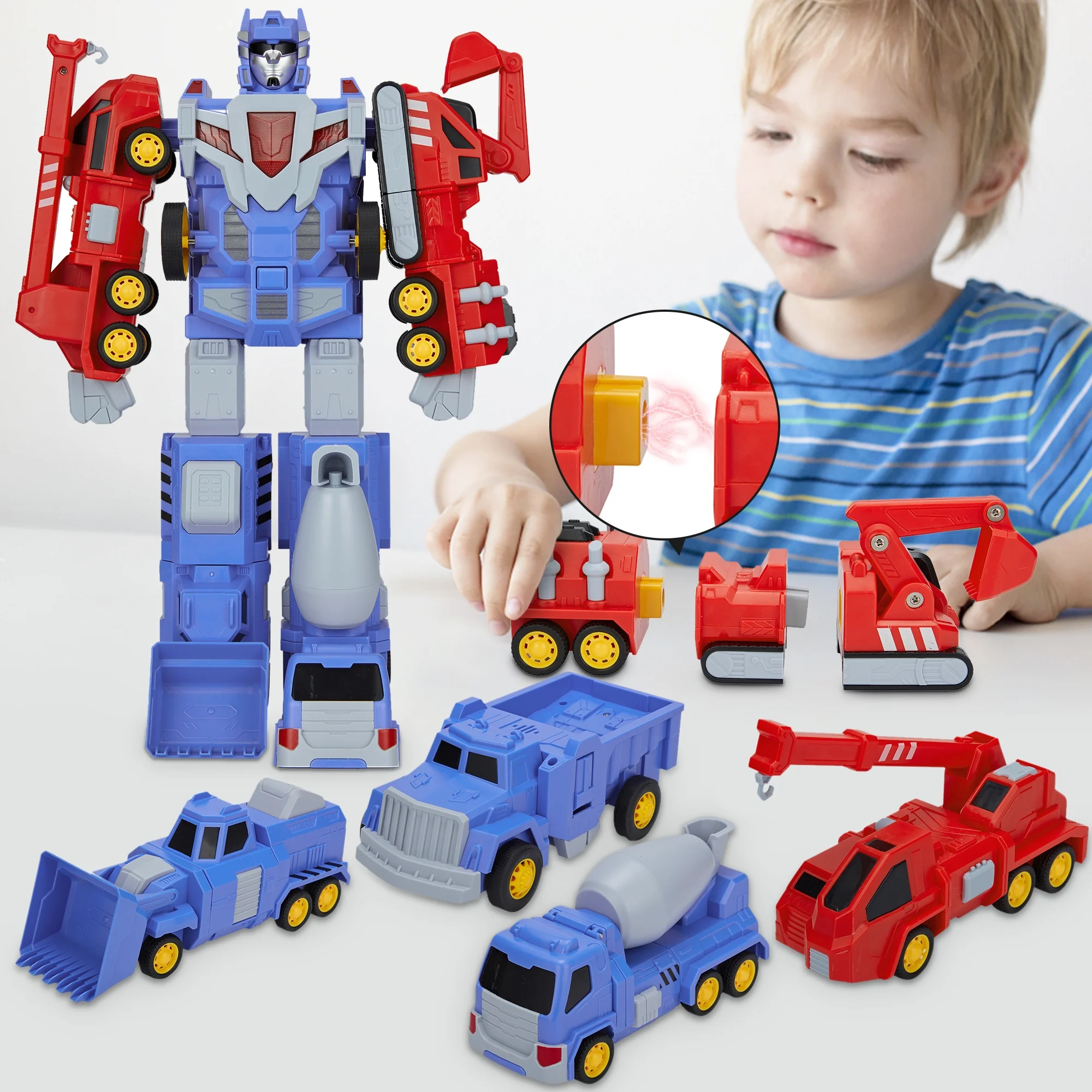 KingShop Toys for 3 4 5 6 7 Year Old Boys - Construction Vehicles Transform Robot Kids Toys, Building Toddler Toys for Kids Ages 4-8 w/ Pull-Back Toys, 5-in-1 Trucks Gifts for Boys Girls