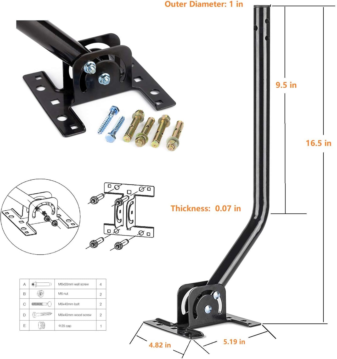 AirDiff HDTV Digital Outdoor Antenna Amplified 150 Miles Long Range - UHF/VHF Signals/Hardware Mounting Pole/ 40 Feet RG6 Coaxial Cable/Easy Install