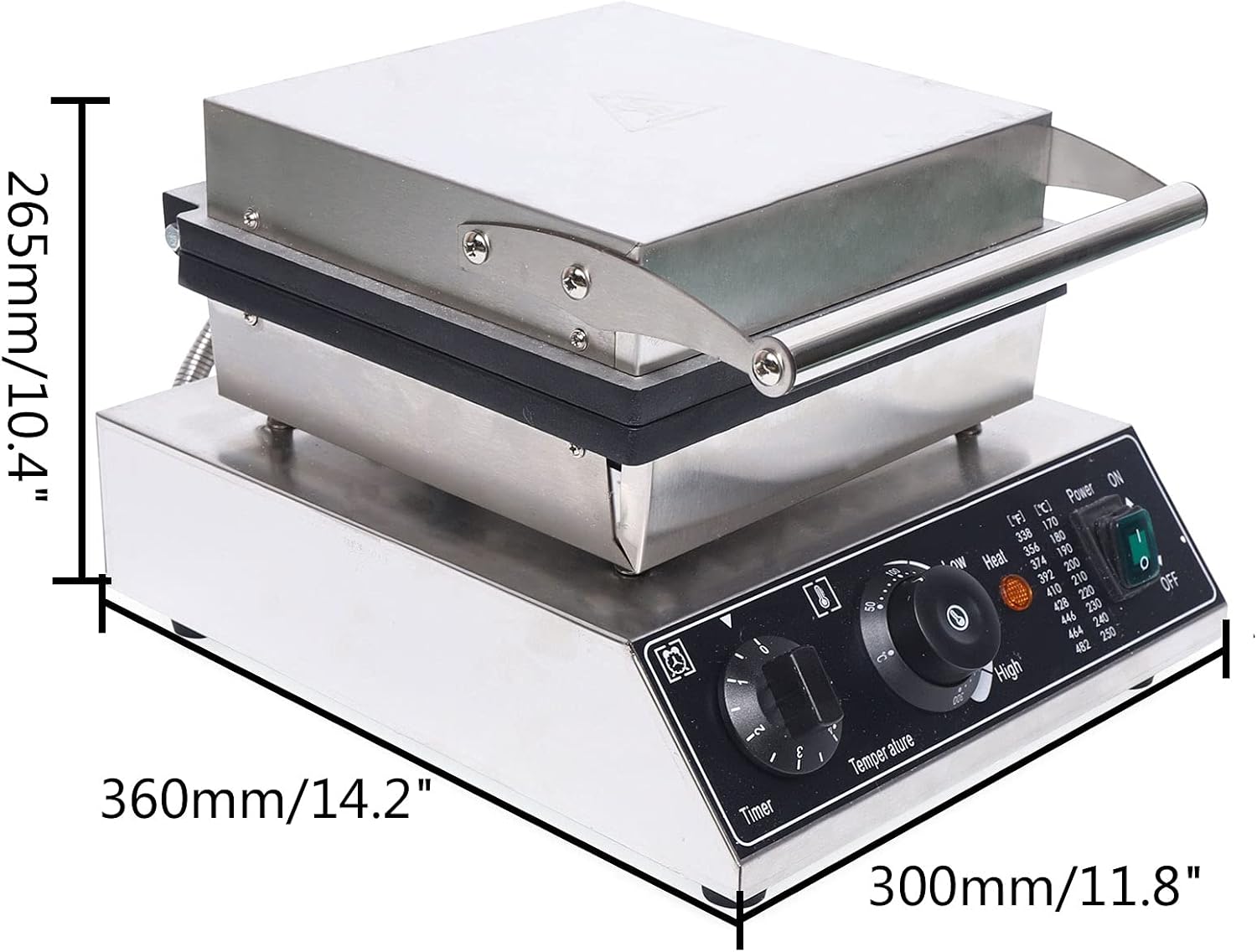1500W 8 Churro Maker Machine, Stainless Steel Electric Waffle Maker Muffin Machine Baker Machine, Commercial Belgian Waffle Maker with Teflon Coating, 50~300℃ Temp for Restaurant Bakeries
