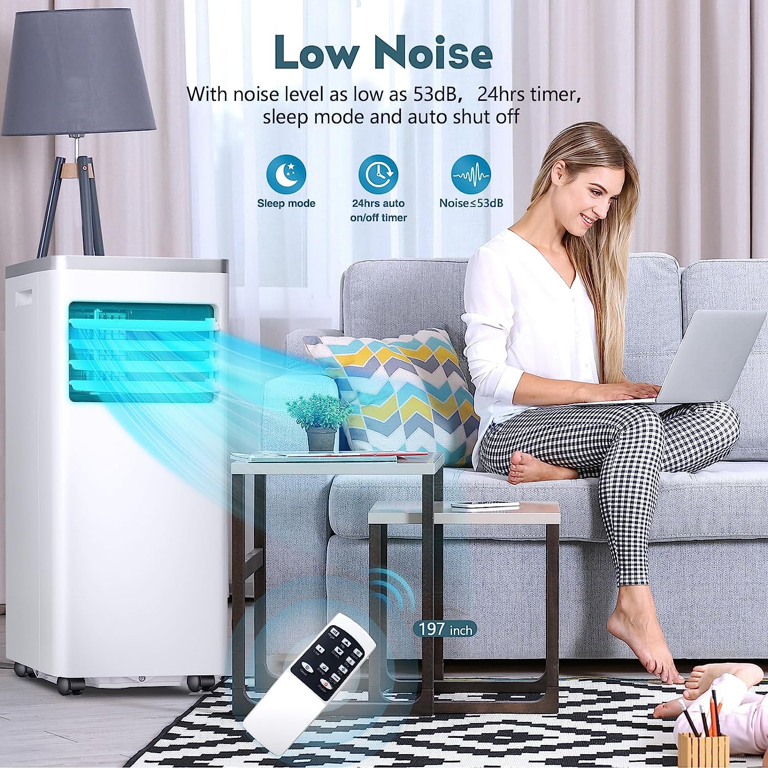 KISSAIR 5000 BTU (8,000 BTU ASHRAE) Portable Air Conditioner,3-in-1 Portable AC Unit for Room Up to 350 Sq.Ft 2 Fan Speeds/Remote Control/24Hrs Timer/Installation Kit for Home/Office-White&Silver