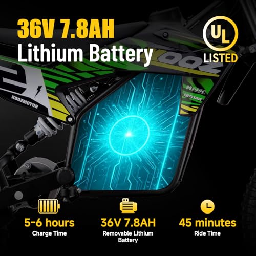 KOOZ HP112E 36V 1000W Electric Dirt Bike for Kids, 3 Speed Modes Teen Electric Motorcycle Up to 18 MPH & 15 Miles Long-Range, Dual Suspension & Disc Brake, 16" Sturdy Tire for Kids Teenagers, Orange