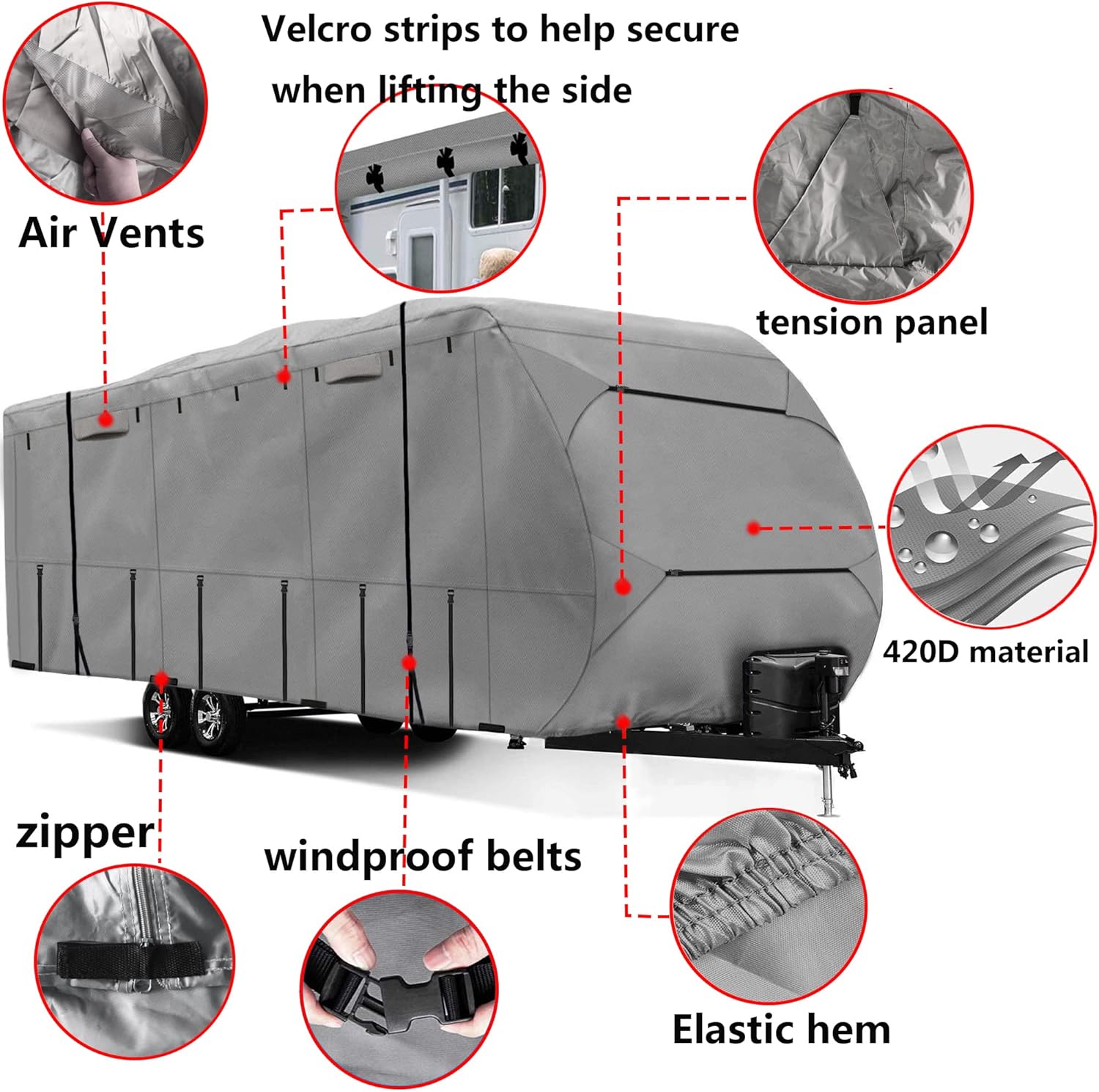 Travel Trailer RV Cover,Waterproof & Windproof Camper Cover Fits 16~18FT RV Trailer,Upgraded 420D Heavy Duty Polyester Oxford Durable, UV, Water Resistant RV Covers