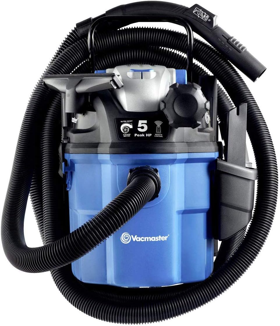 Vacmaster VWM510 5-Gallon 5 Peak HP Remote Control Wall Mount Wet/Dry Shop Vacuum , Blue