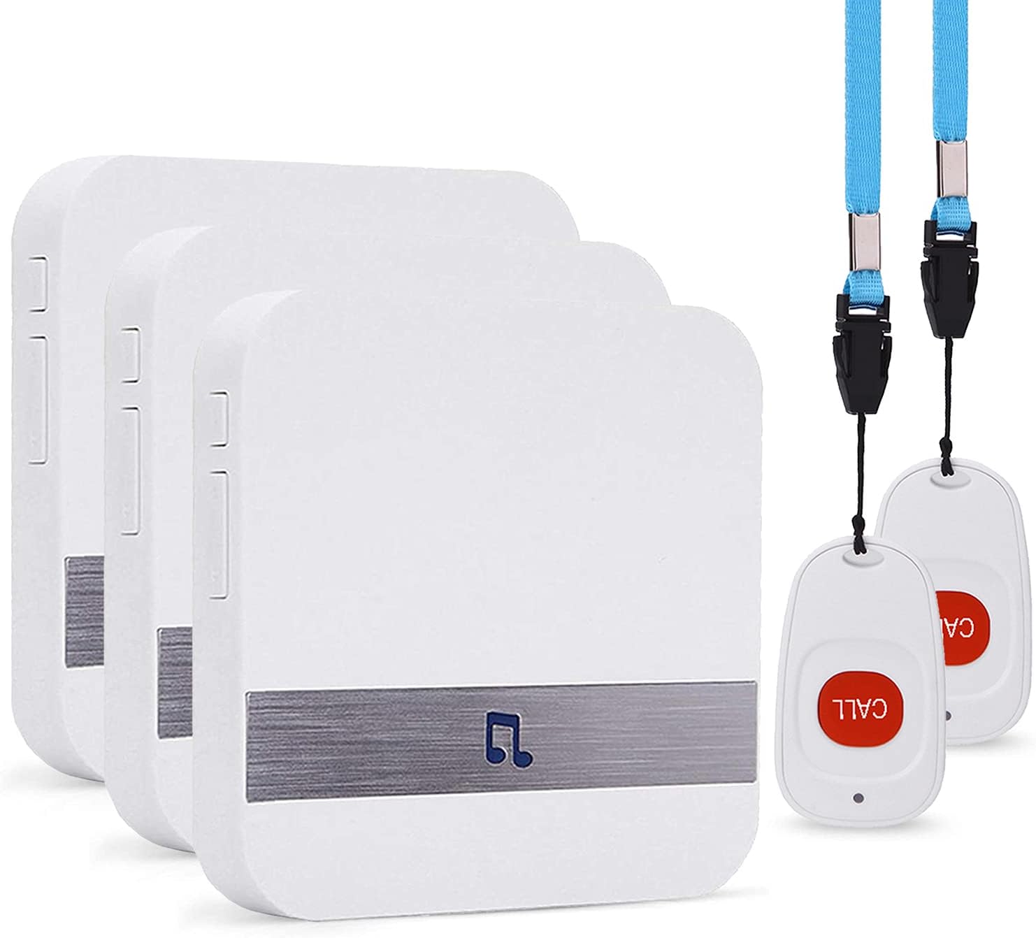 Caregiver Pager Wireless Life Alert Systems for Seniors IP55 Waterproof, Fall Alert Devices for Elderly, Panic Buttons with Necklace (3 Call Buttons + 3 Receivers)