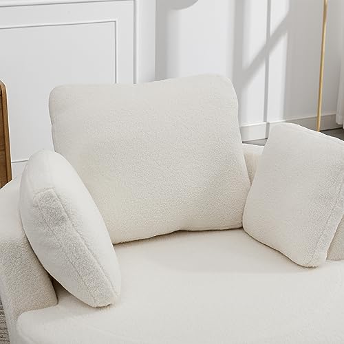 42.2" W Swivel Accent Barrel Chair and Half Swivel Sofa with 3 Pillows 360 Degree Swivel Round Sofa Modern Oversized Arm Chair Cozy Club Chair for Bedroom Living Room Lounge Hotel,Ivory Sherpa