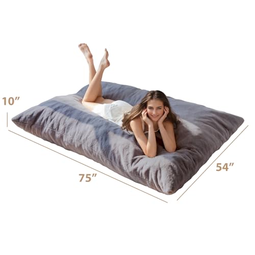 BYBYME 3 in 1 Bean Bag Chairs, Bean Bag Bed for Adults High-Density Foam Filling, Convertible Sofa Bed Faux Fur, Giant Bean Bag Chairs for Adults