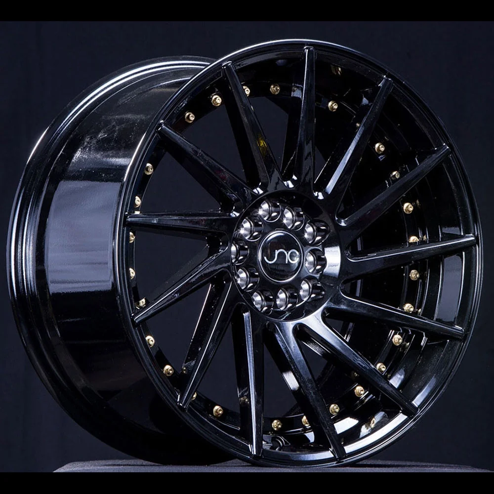 For 19X9.5 inch (1 Single Wheel Only) JNC Wheels - 19" JNC051 Gloss Black/Gold Rivet Rim - 5X120 JNC Wheels-380105752601