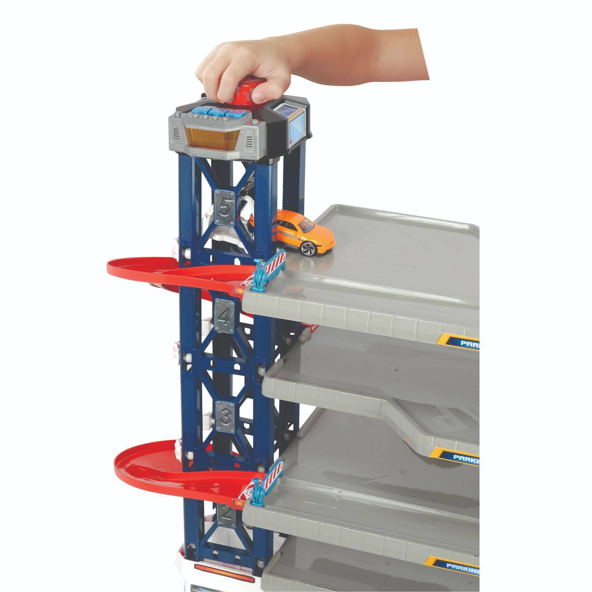 Dickie Toys Parking Garage Playset with 4 Die-Cast Cars and Helicopter