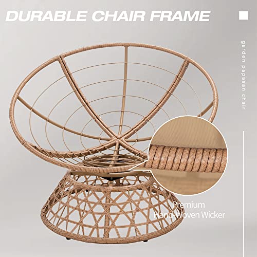 Wicker Papasan Chair with Cushion and 360 Degree Swivel Base - Thickened Rattan Swivel Papasan Chair with Cushion and Frame, Oversized Reading Chair for Living Room, Dark Blue