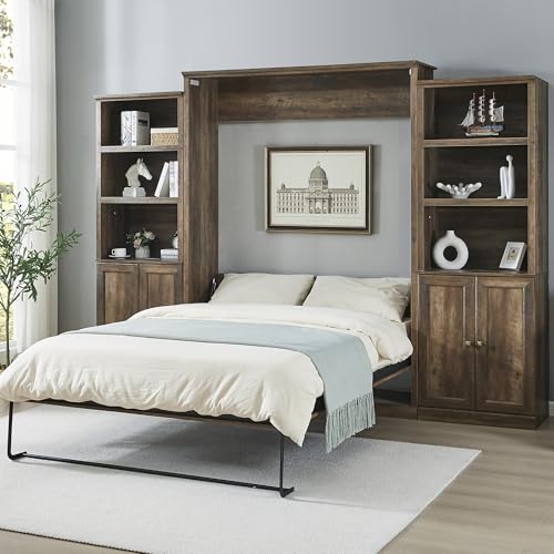 Queen Size Murphy Bed Wall Bed with a Storage Shelf, Space-Saving Wall Bed for Multipurpose Guest Room or Home Office - Gray