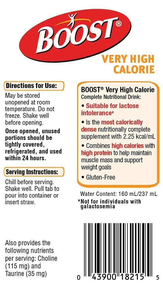 Boost VHC Very High Calorie Complete Nutritional Drink - 8 oz, 27 EA