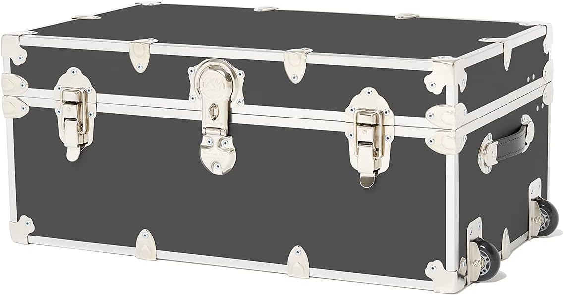 Rhino Trunk & Case Large Armor Roller Trunk with Mounted Wheels, Summer Camp, College, Storage 32x18x14 (Black)